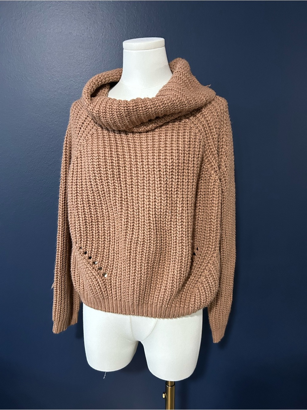 moon & madison Ribbed Cowl Neck Sweater - Camel